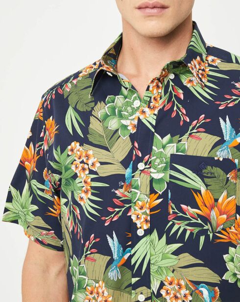 Chemise droite Flower imprimée marine/vert