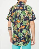Chemise droite Flower imprimée marine/vert