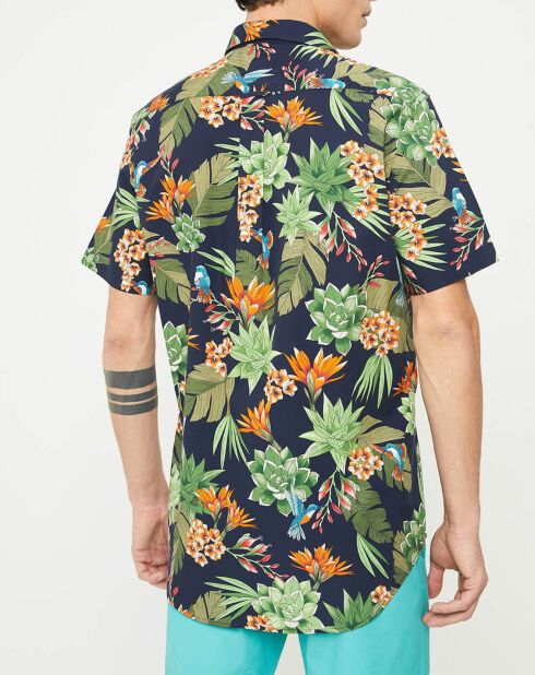 Rechte blouse met bloemen en marineblauw/groene print