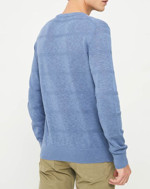 Pull fin en Lin mélangé Slub bleu