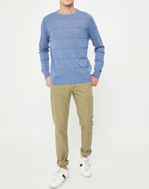 Pull fin en Lin mélangé Slub bleu
