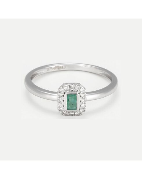 Bague Préciosa Diamants 0.08 ct & Emeraude 0.25 ct or blanc