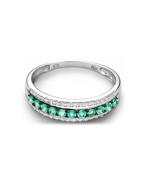 Bague Irma Diamants 0.08 ct & Emeraudes 0.21 ct or blanc