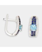 Boucles d'oreilles Elsa Diamants 0.10 ct, Saphirs 0.28 ct & Topazes 0.87 ct or blanc