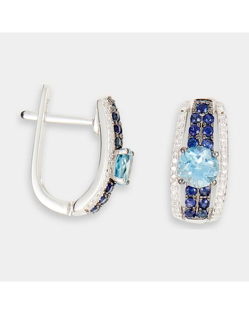 Boucles d'oreilles Elsa Diamants 0.10 ct, Saphirs 0.28 ct & Topazes 0.87 ct or blanc