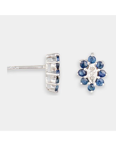 Boucles d'oreilles Fleur Enchantée Diamants 0.03 ct & Saphirs 0.96 ct or blanc