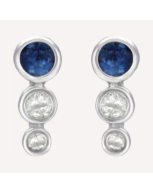 Boucles d'oreilles Dulce Diamants 0.055 ct & Saphirs 0.15 ct or blanc