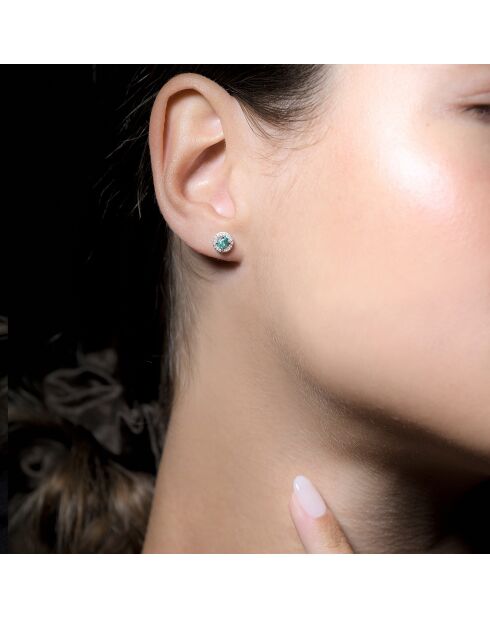 Boucles d'oreilles Kris Diamants 0.08 ct & Emeraudes 0.27 ct or blanc
