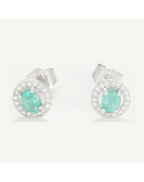 Boucles d'oreilles Kris Diamants 0.08 ct & Emeraudes 0.27 ct or blanc