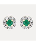 Boucles d'oreilles Quinn Diamants 0.06 ct & Emeraudes 0.12 ct or blanc