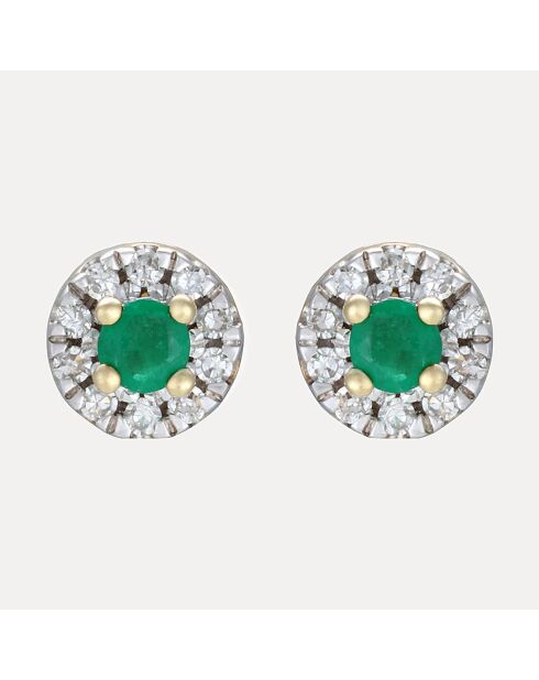 Boucles d'oreilles Quinn Diamants 0.06 ct & Emeraudes 0.12 ct or blanc