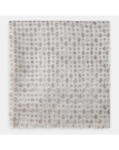 Chèche en Laine mélangée imprimé écru - 180x50 cm