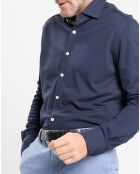 Chemise Slim Fit manches longues piquée unie bleu foncé