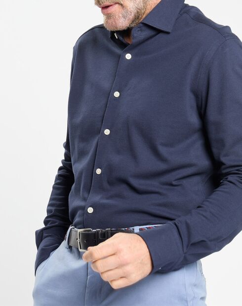Chemise Slim Fit manches longues piquée unie bleu foncé