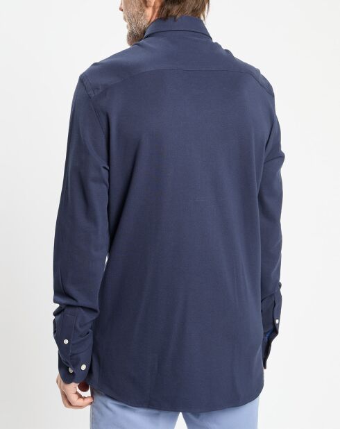 Chemise Slim Fit manches longues piquée unie bleu foncé