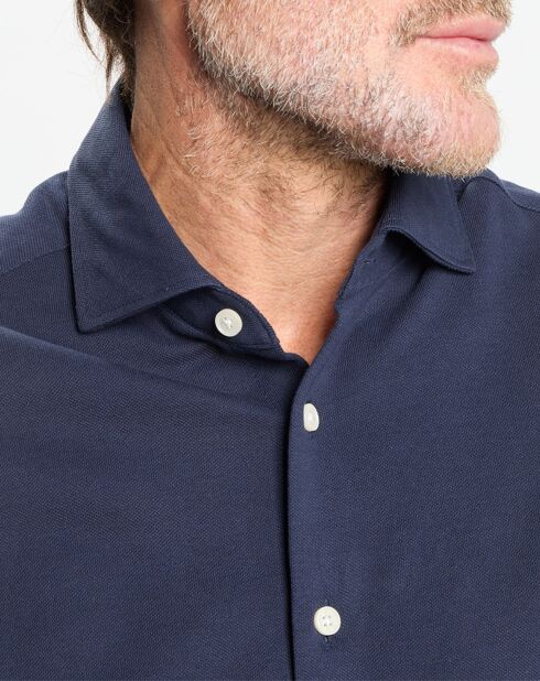 Chemise Slim Fit manches longues piquée unie bleu foncé