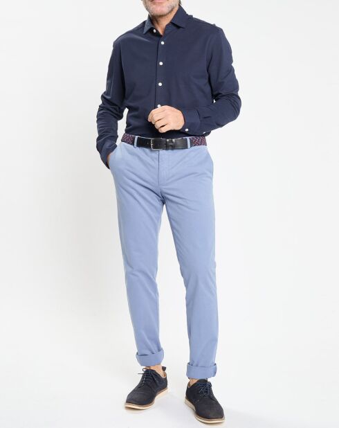 Chemise Slim Fit manches longues piquée unie bleu foncé