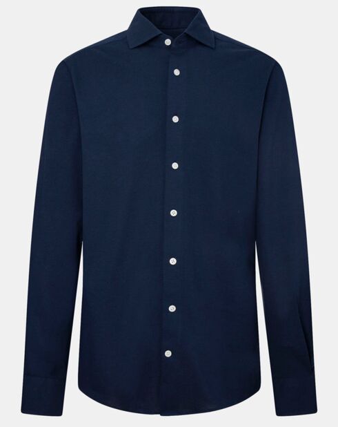 Chemise Slim Fit manches longues piquée unie bleu foncé
