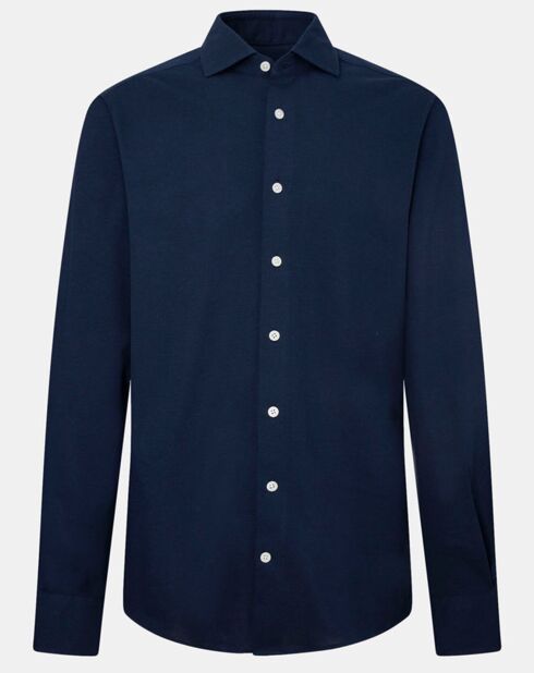 Chemise Slim Fit manches longues piquée unie bleu foncé