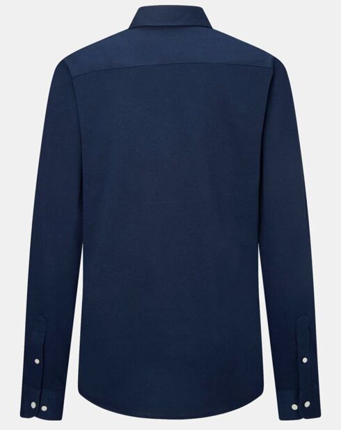 Chemise Slim Fit manches longues piquée unie bleu foncé