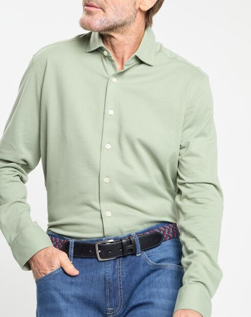 Chemise Slim Fit manches longues piquée unie verte