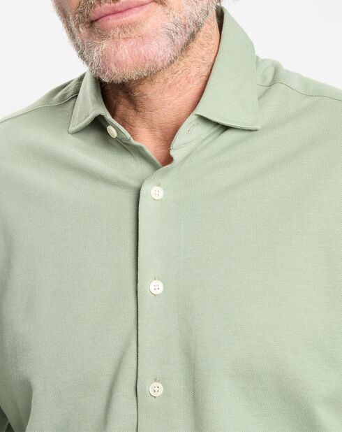 Chemise Slim Fit manches longues piquée unie verte