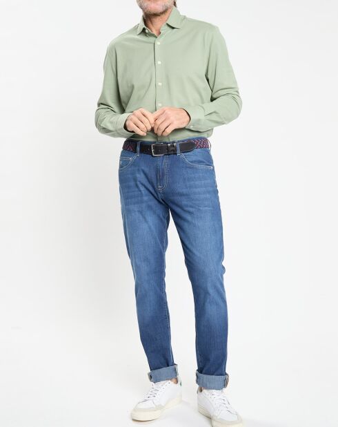 Chemise Slim Fit manches longues piquée unie verte