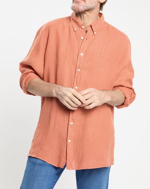 Chemise 100% Lin Slim Fit orange moyen