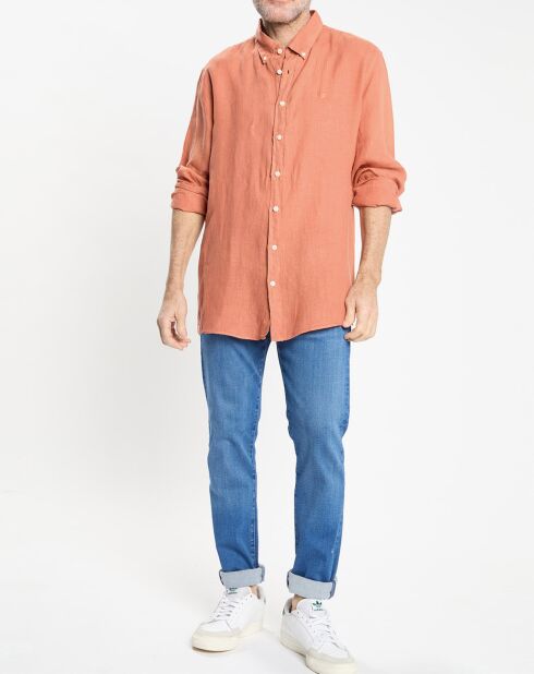 Chemise 100% Lin Slim Fit orange moyen