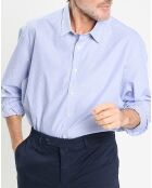 Chemise Slim Fit Jacquard à rayures milleraies bleue