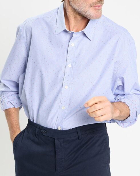 Chemise Slim Fit Jacquard à rayures milleraies bleue