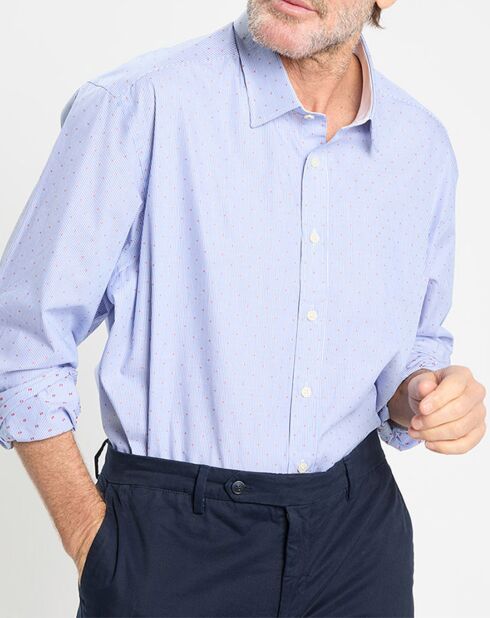 Chemise Slim Fit Jacquard à rayures milleraies bleue