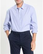 Chemise Slim Fit Jacquard à rayures milleraies bleue
