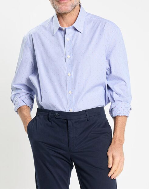 Chemise Slim Fit Jacquard à rayures milleraies bleue