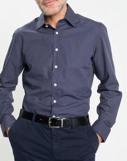Chemise Slim Fit à micro imprimé géométrique bleue