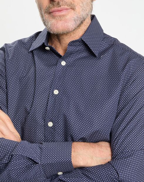 Chemise Slim Fit à micro imprimé géométrique bleue