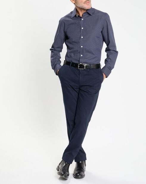 Chemise Slim Fit à micro imprimé géométrique bleue