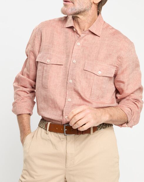 Chemise 100% Lin Slim Fit double poche orange moyen