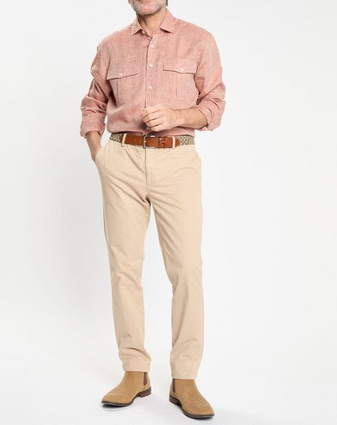Chemise 100% Lin Slim Fit double poche orange moyen