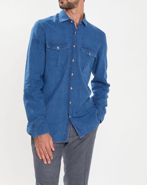 Chemise Slim Fit en Lin & Coton Saharien bleu moyen
