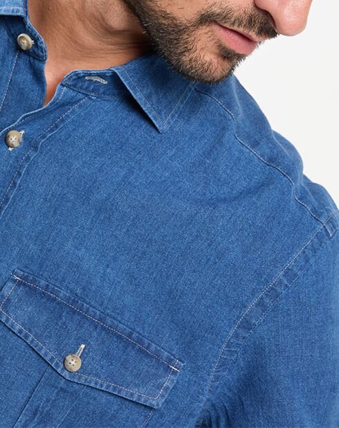 Chemise Slim Fit en Lin & Coton Saharien bleu moyen
