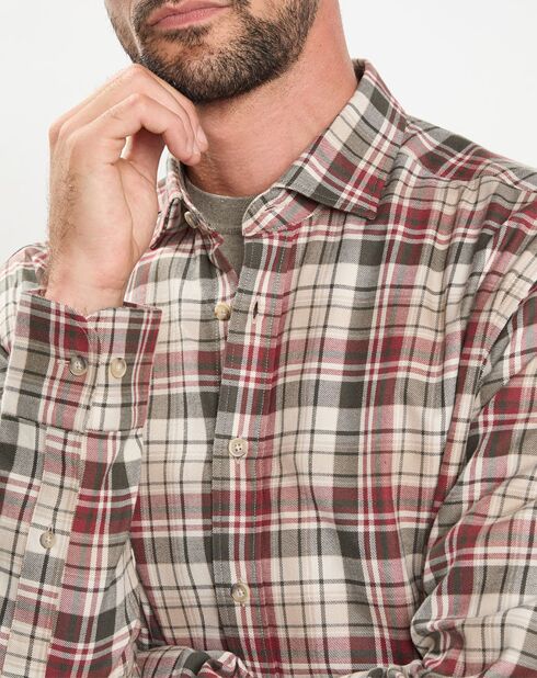 Chemise Slim Fit en Flanelle Tartan beige/rouge/kaki