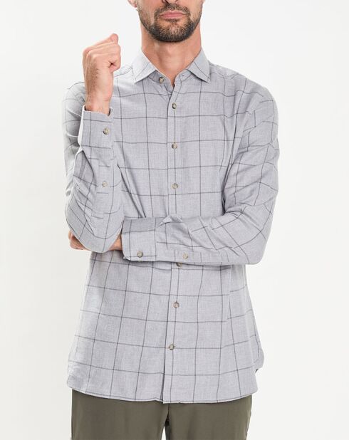 Chemise Slim Fit en Flanelle à carreaux gris clair