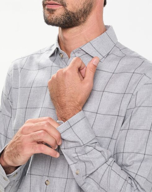 Chemise Slim Fit en Flanelle à carreaux gris clair
