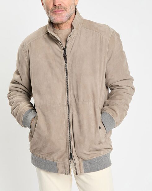 Blouson en Velours de Cuir beige