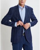 Giacca Light Prince of Wales in misto lana e lino blu scuro