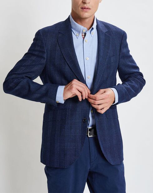 Giacca Light Prince of Wales in misto lana e lino blu scuro