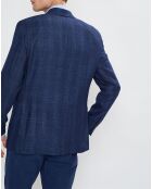 Giacca Light Prince of Wales in misto lana e lino blu scuro