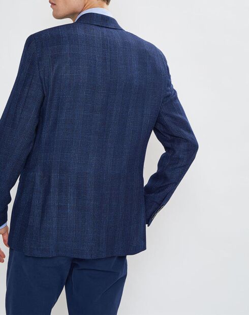 Giacca Light Prince of Wales in misto lana e lino blu scuro