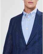 Giacca Light Prince of Wales in misto lana e lino blu scuro